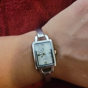 Silver Toned Quartz Watch Bracelet Band Rectangular Face